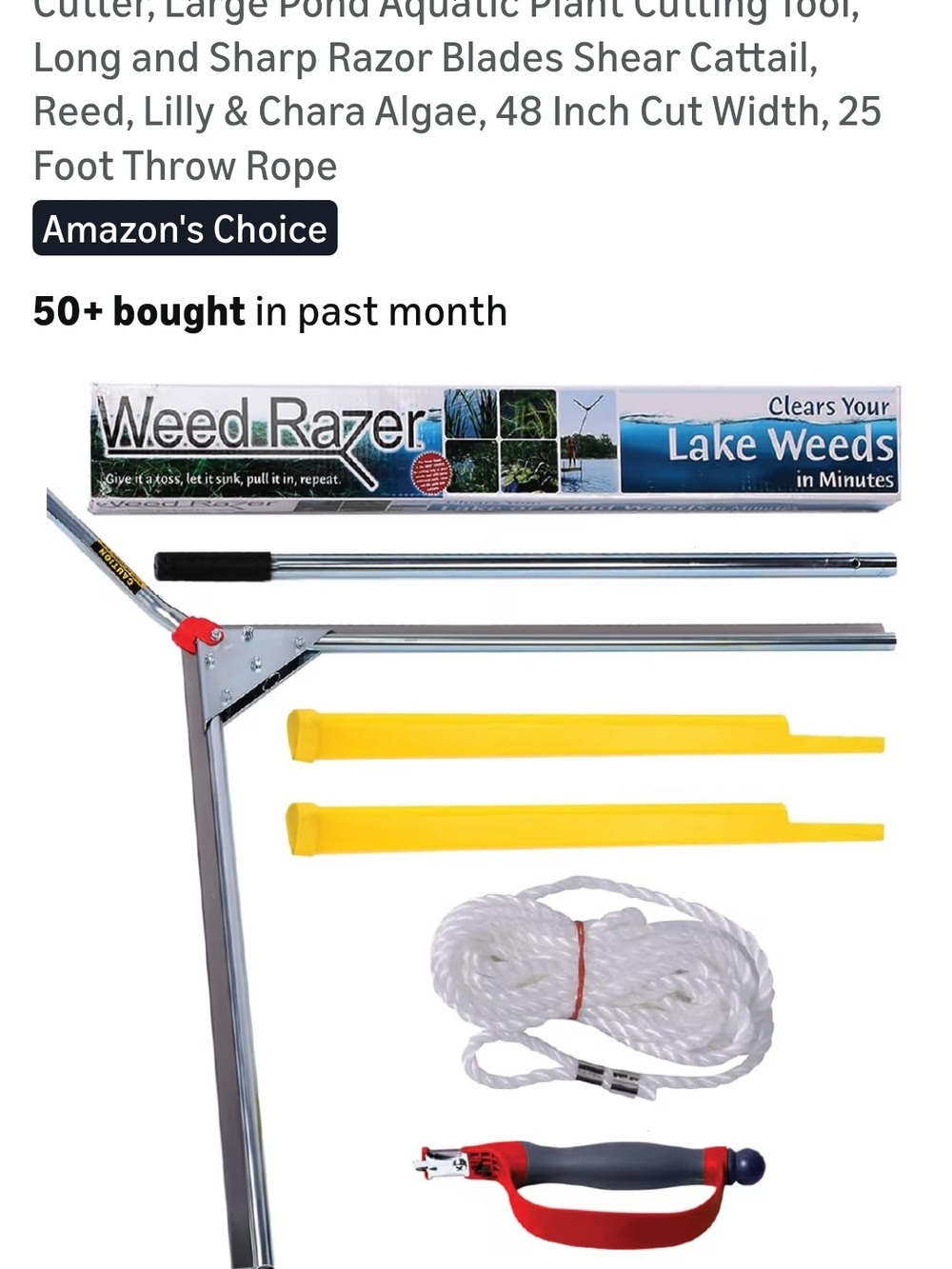 Weed Razer Lake Weed Cutter with Rope and Handles - Yellow/White/Red Accents